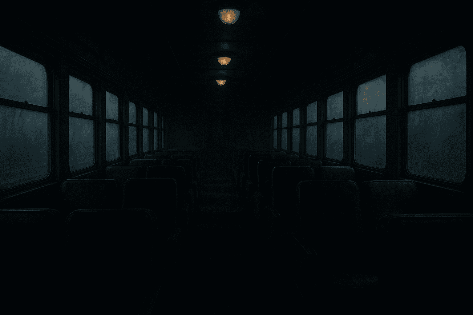 Trem vintage vazio em estação nebulosa