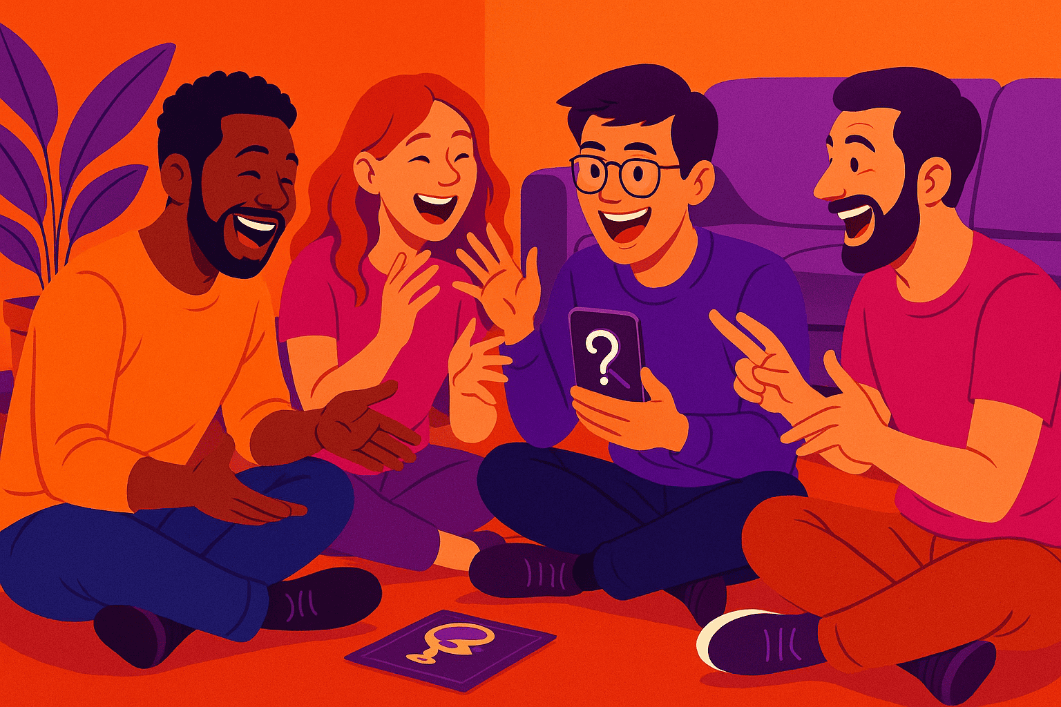 Ilustração de balões de fala com perguntas SIM e NÃO flutuando ao redor de pessoas